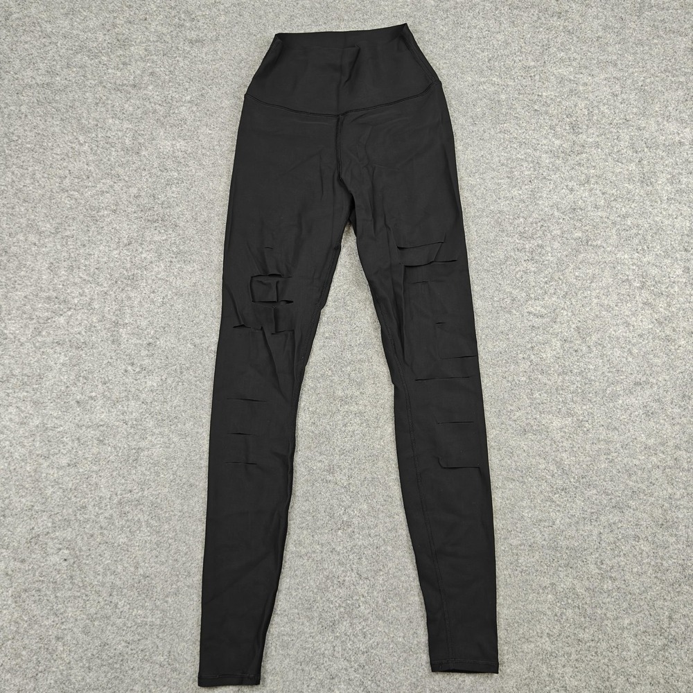 Alo Yoga Leggings Womens XXS Black High Waist Ripped Ankle Yoga Pants‎ Athletic